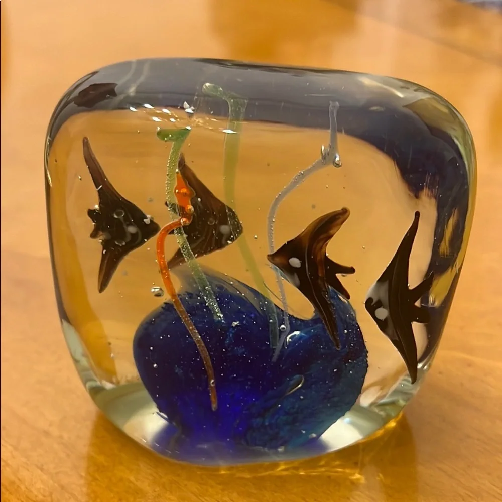 Handcrafted Glass Fish Sculpture - Blue and Black